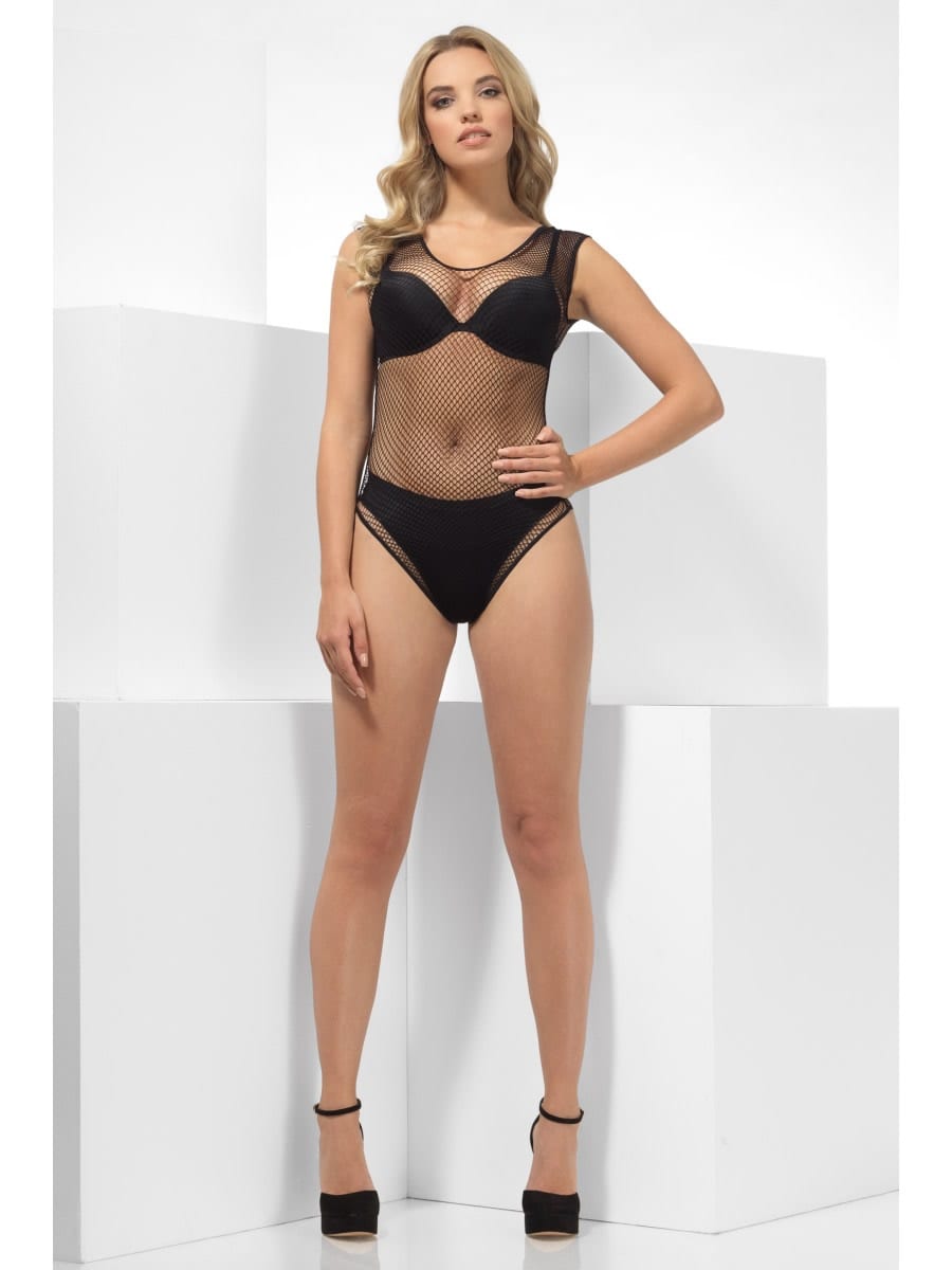 Black Fishnet High Leg Bodysuit