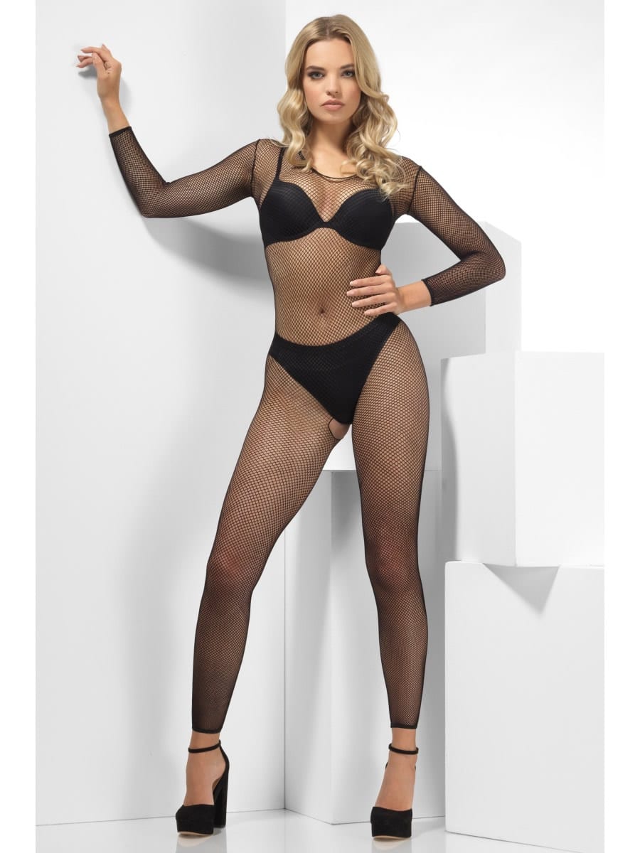 Black Fishnet Footless Jumpsuit