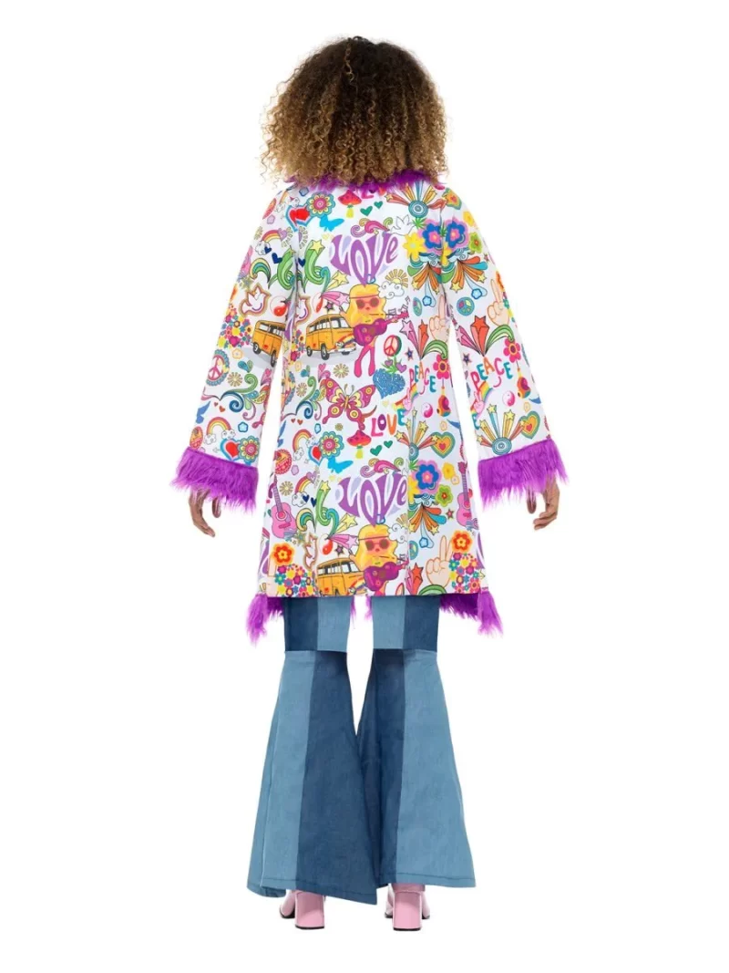 60s Groovy Hippie Coat Ladies Fancy Dress Costume - Image 2