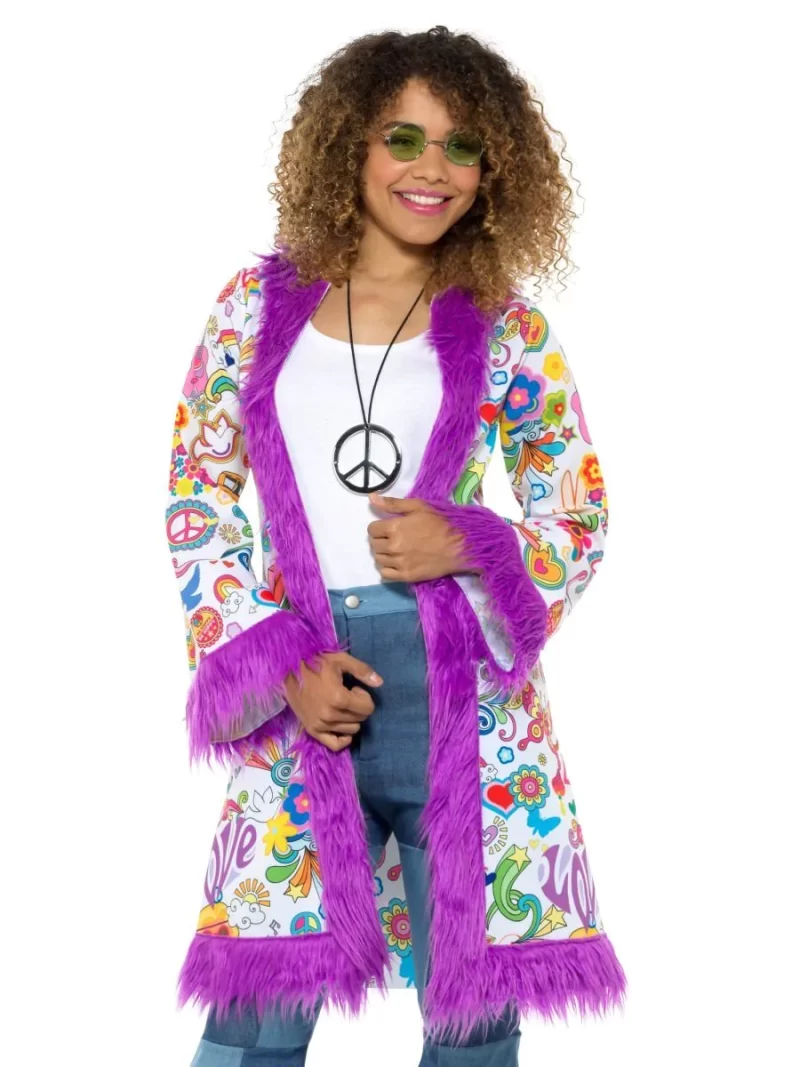 60s Groovy Hippie Coat Ladies Fancy Dress Costume