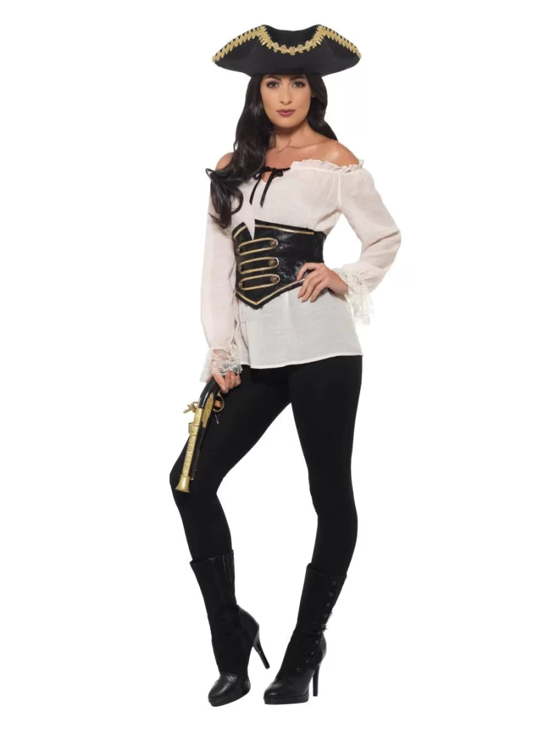 Deluxe Ladies Pirate Shirt Ivory Ladies Fancy Dress Costume - Image 2