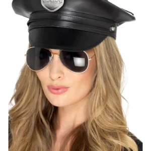 Deluxe Police Hat, Black, Faux Leather