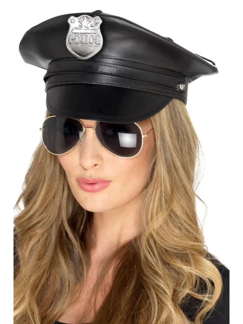 Deluxe Police Hat, Black, Faux Leather