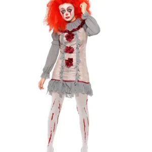 Vintage Clown (IT Pennywise) Halloween Ladies Fancy Dress Costume - Image 2