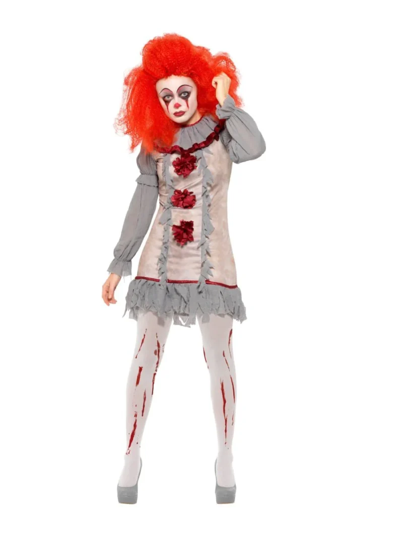 Vintage Clown (IT Pennywise) Halloween Ladies Fancy Dress Costume - Image 2