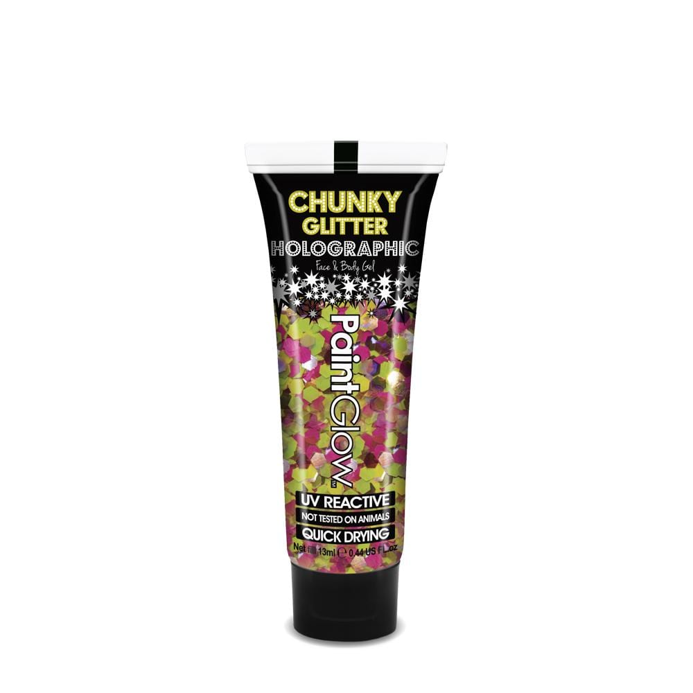 PaintGlow Holographic UV Reactive Chunky Glitter Gel 13ml Rainbow Rave