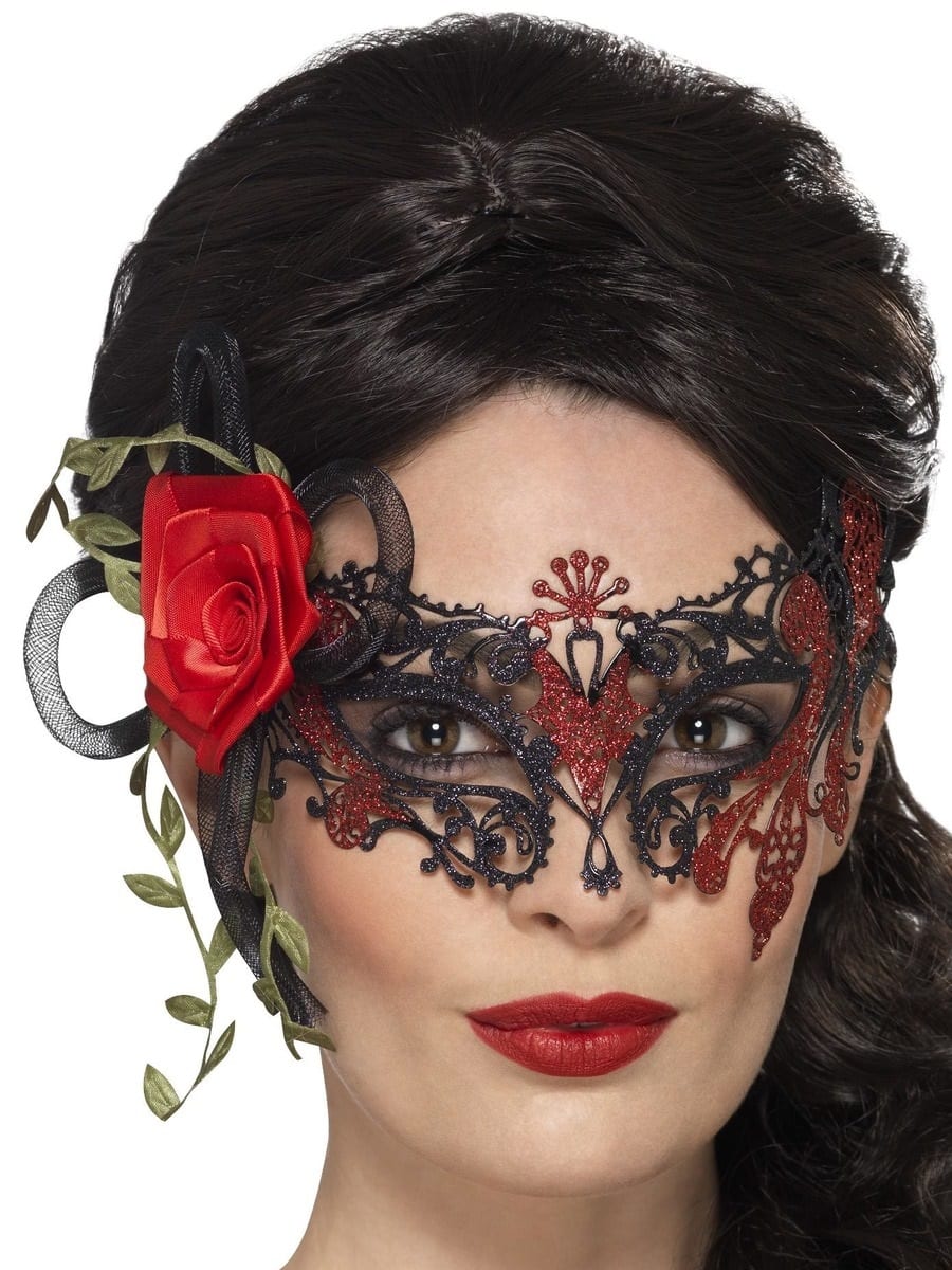Day of the Dead Metal Filigree Eyemask with Rose