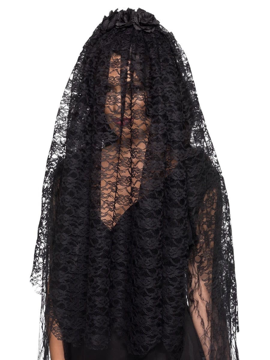 Black Widow Veil with Flower Headband