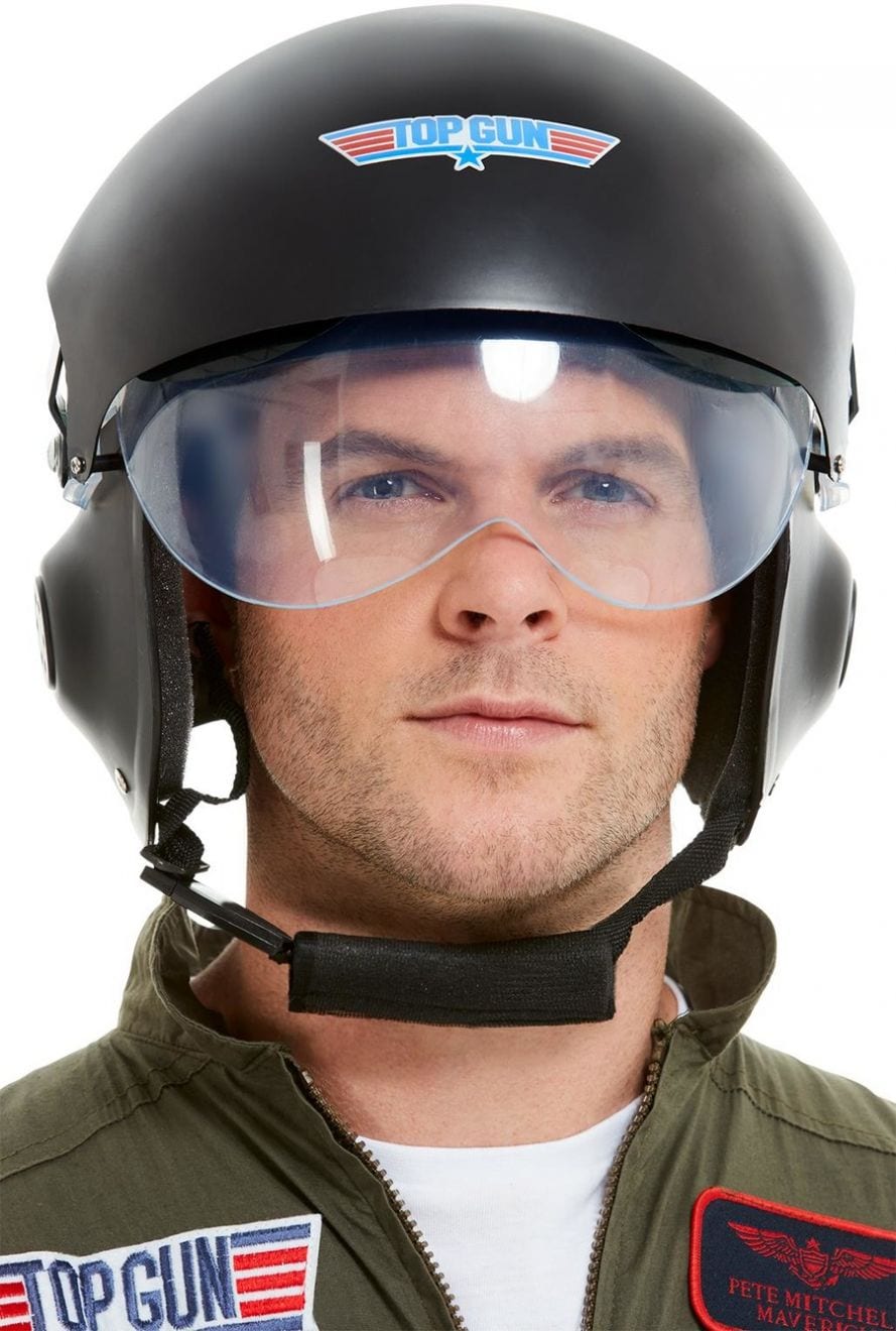 Top Gun Deluxe Helmet, Black, with Adjustable Visor & Chin Strap