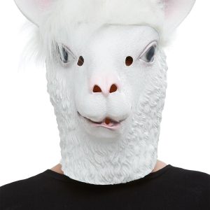 Llama Latex Mask, White, Full Overhead