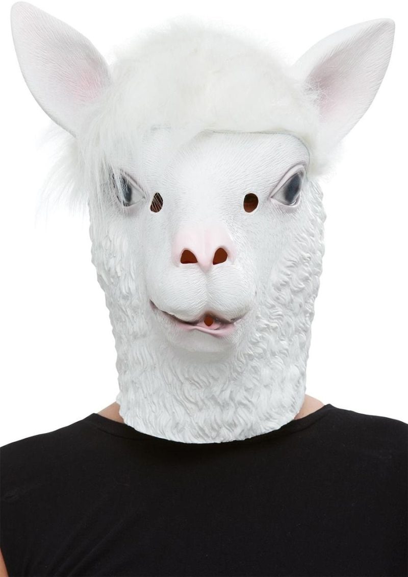 Llama Latex Mask, White, Full Overhead