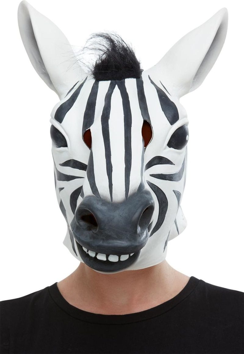 Zebra Latex Mask, Black & White, Full Overhead