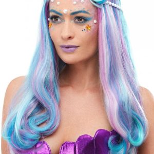 Mermaid Wig, Blue, with Pearls