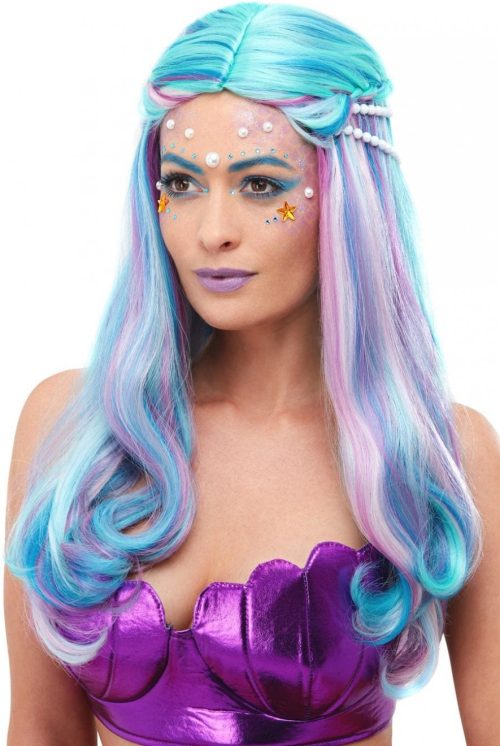 Mermaid Wig, Blue, with Pearls