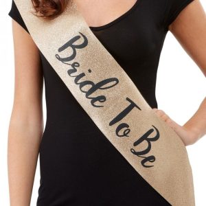 Deluxe Glitter Bride To Be Sash, Gold & Black