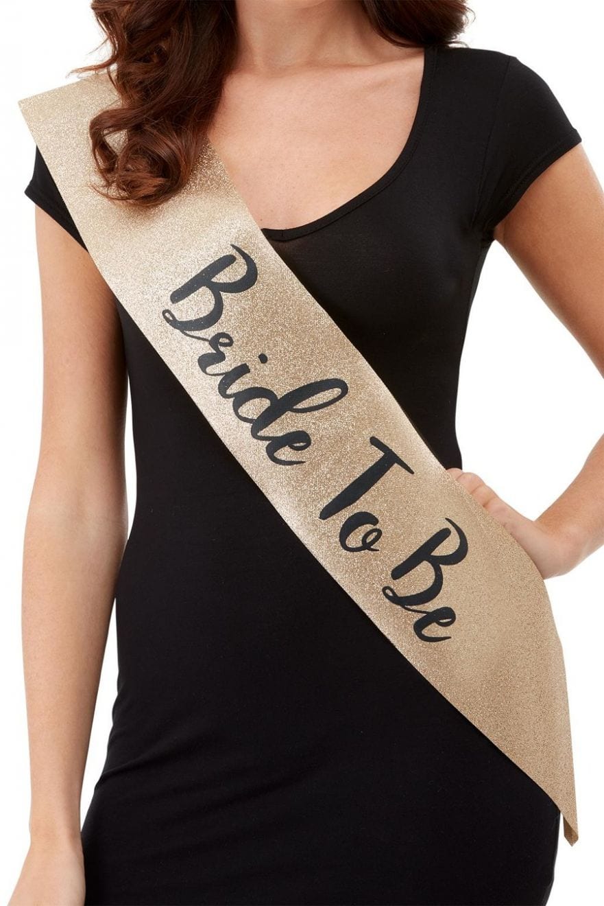 Deluxe Glitter Bride To Be Sash, Gold & Black