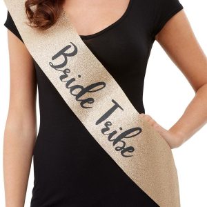 Deluxe Glitter Bride Tribe Sash, Gold & Black