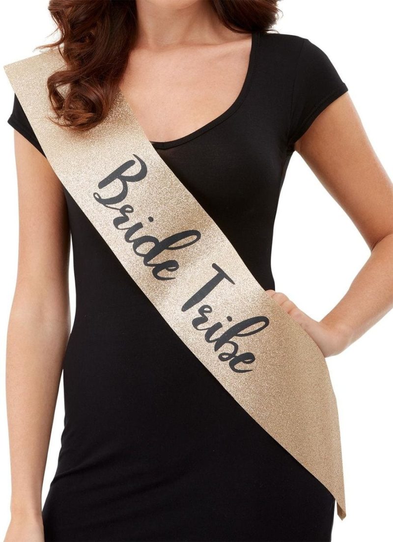 Deluxe Glitter Bride Tribe Sash, Gold & Black