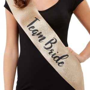 Deluxe Glitter Team Bride Sash, Gold & Black