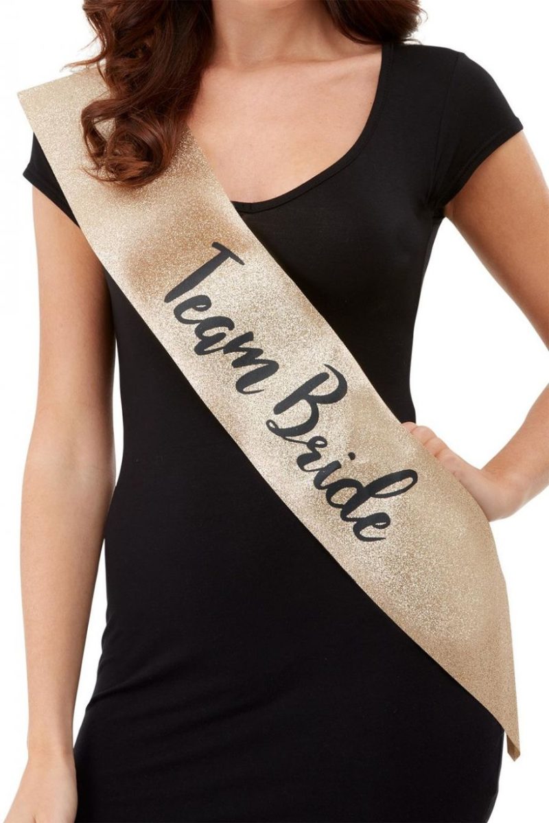 Deluxe Glitter Team Bride Sash, Gold & Black