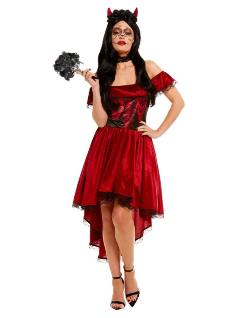 Day of the Dead Devil Ladies Halloween Fancy Dress Costume - Image 2