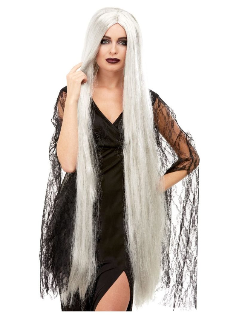 Witch Wig Extra Long, Grey, 120cm Long