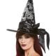 Deluxe Reversible Sequin Witch Hat, Black & Silver, with Satin Bow