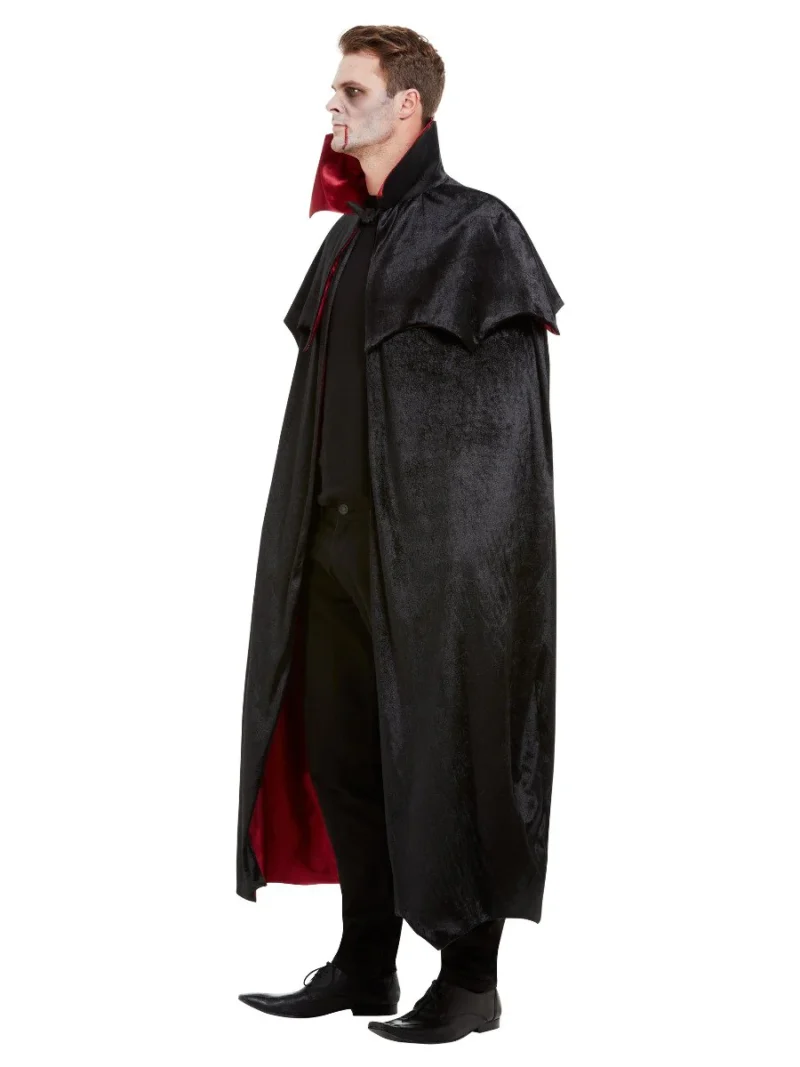 Deluxe Vampire Cape, Black, Velour with Red Lining - Image 2