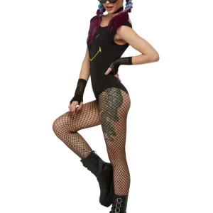 90s Rave Smiley Bodysuit Ladies Fancy Dress Costume - Image 2
