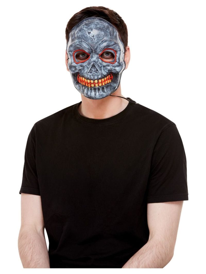 Skeleton Mask, Light Up, Grey, with Elastic Strap