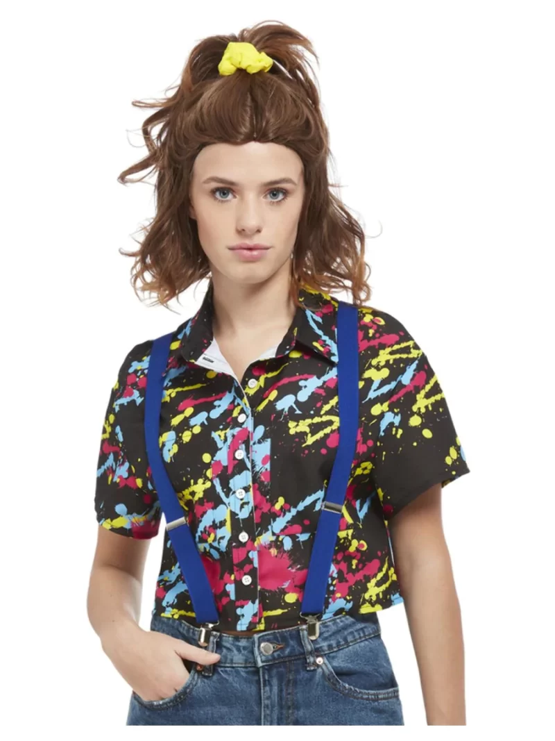 80's Paint Splatter Print (Stranger Things Eleven) Shirt Ladies Fancy Dress Costume