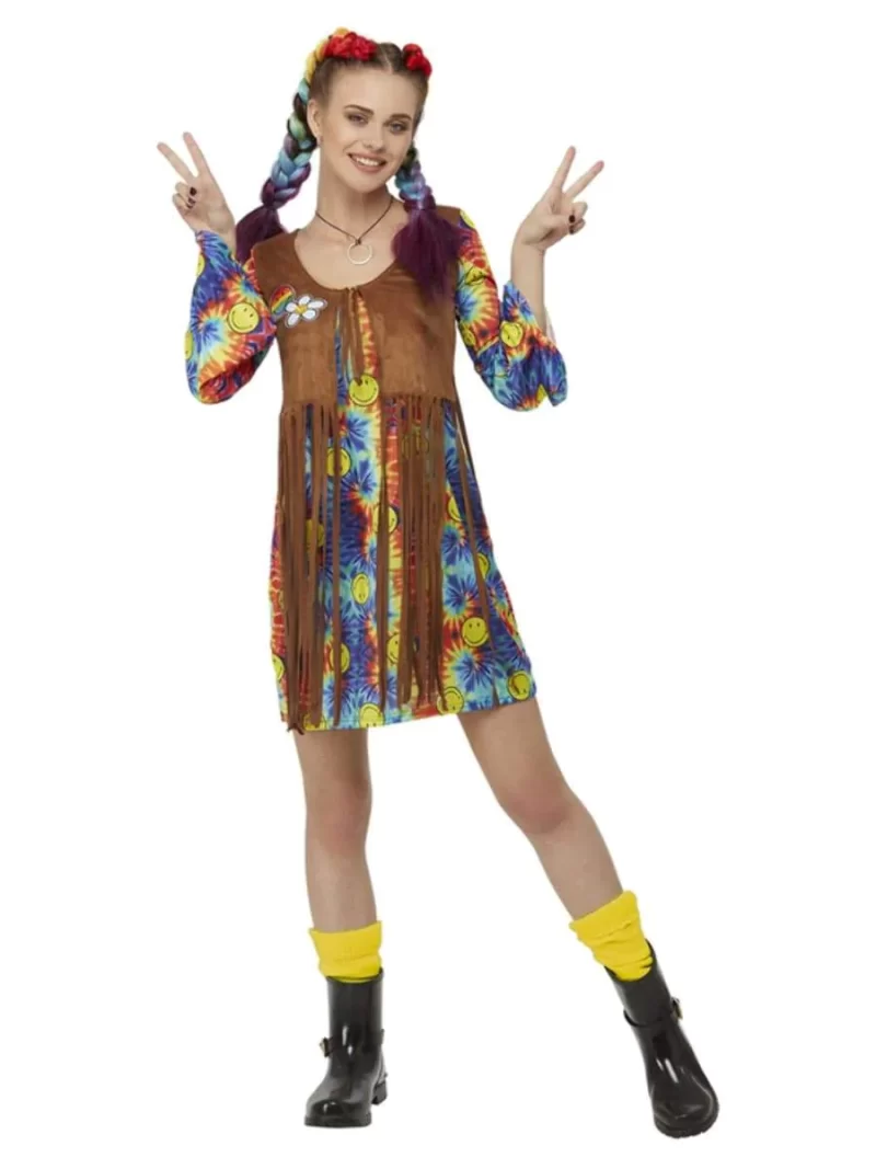 Smiley Hippy Dress Ladies Fancy Dress Costume
