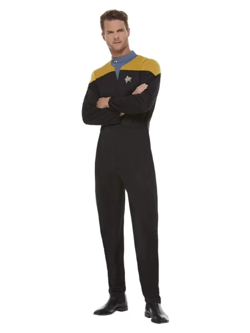 Star Trek Voyager Operations Uniform Gold & Black Men's Fancy Dress Costume