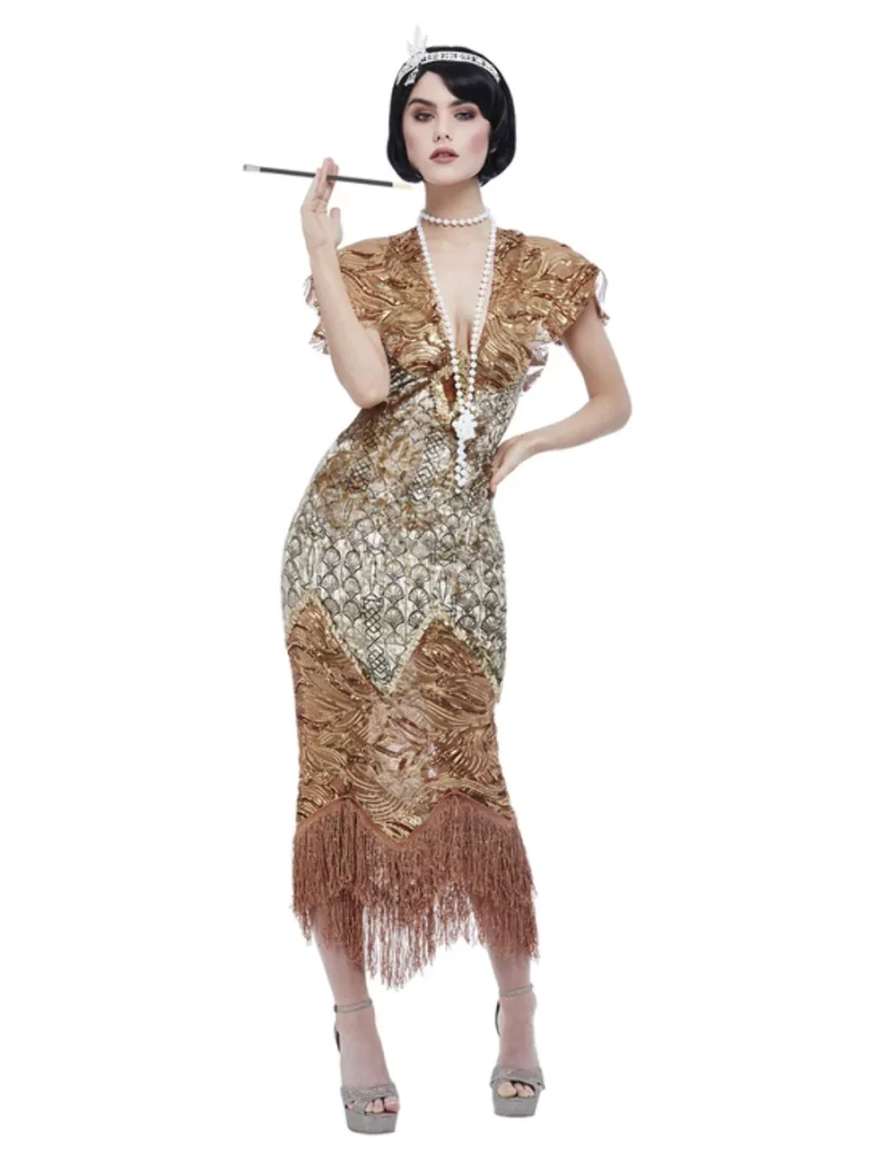 Deluxe (Peaky Blinder's) 20s Sequin Gold Flapper Fancy Dress Costume