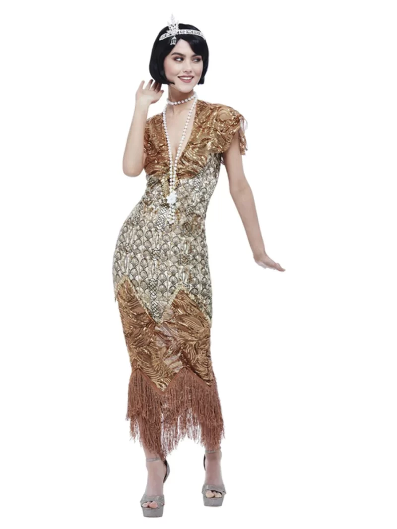 Deluxe (Peaky Blinder's) 20s Sequin Gold Flapper Fancy Dress Costume - Image 2