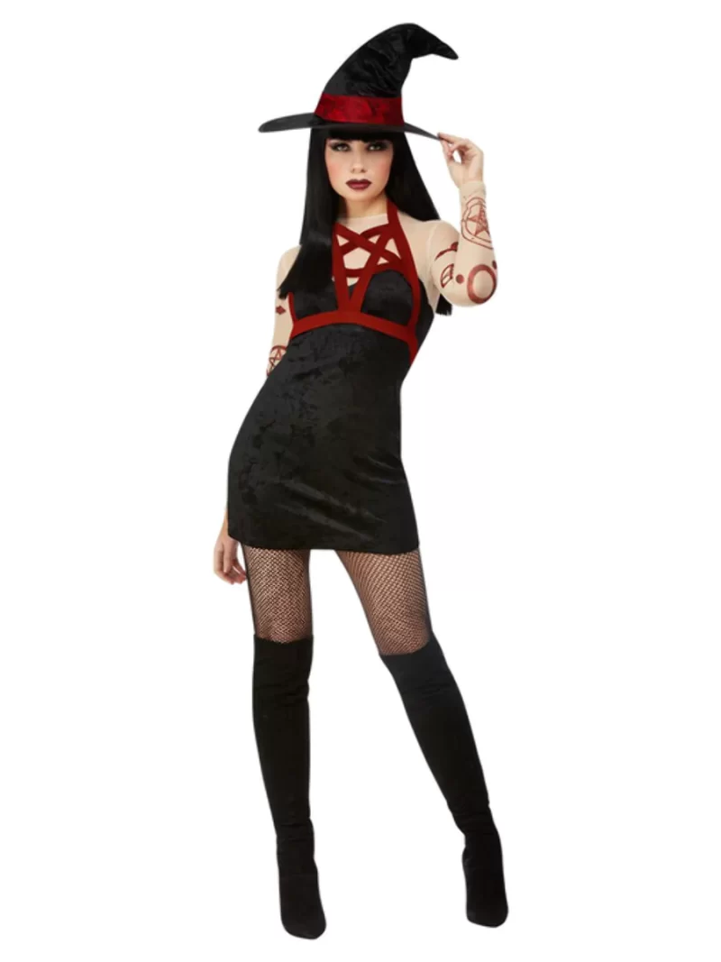 Fever Collection Black Satanic Witch Ladies Halloween Fancy Dress Costume