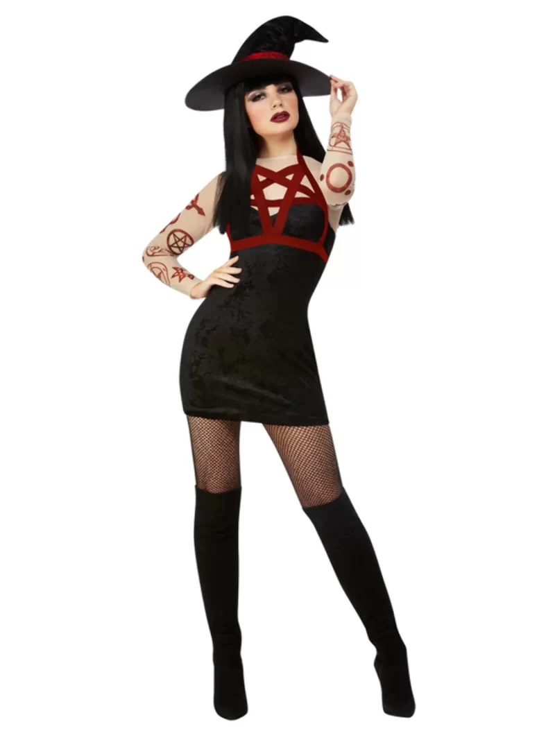 Fever Collection Black Satanic Witch Ladies Halloween Fancy Dress Costume - Image 2