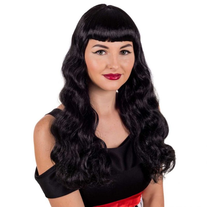 50s Rockabilly Long Black Wig