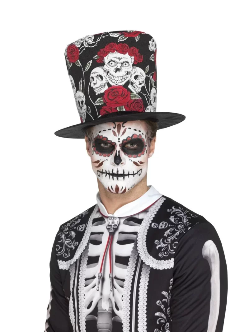 Day Of The Dead Skull & Roses Top Hat