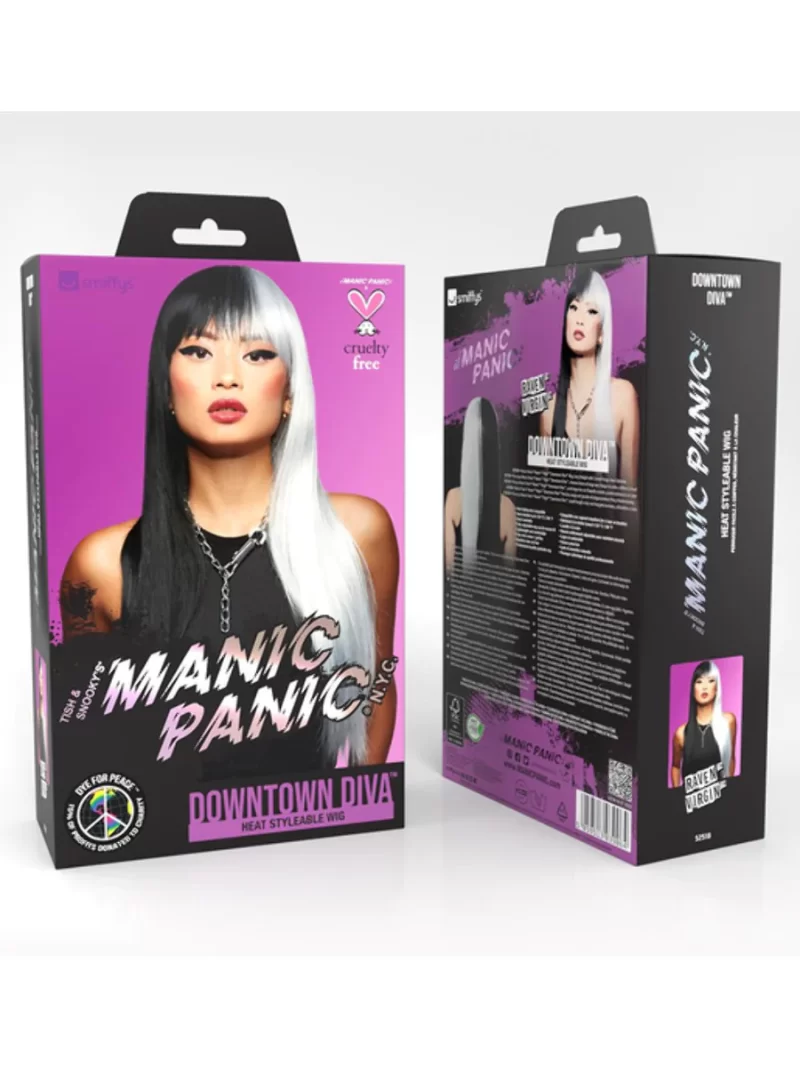 Manic Panic Raven (Cruella) Downtown Diva Black/White Wig - Image 4