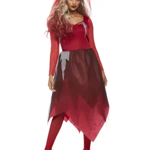 Graveyard Blood Red Bride Ladies Halloween Fancy Dress Costume