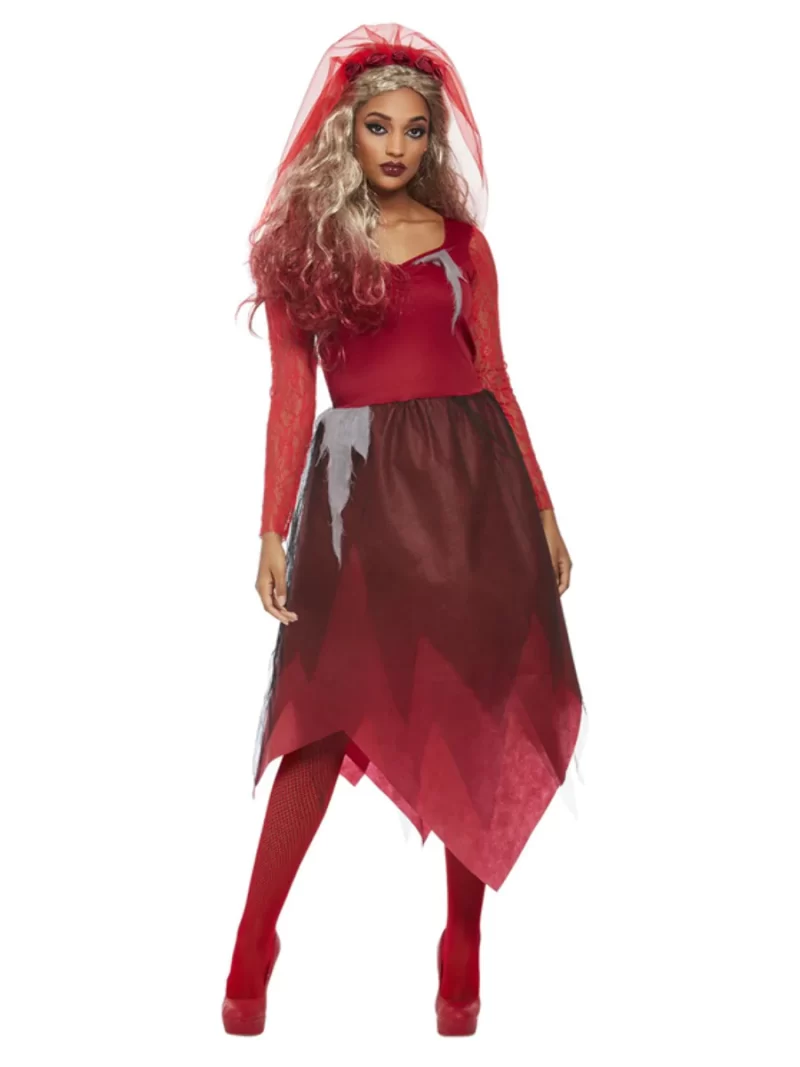 Graveyard Blood Red Bride Ladies Halloween Fancy Dress Costume
