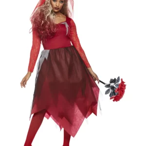 Graveyard Blood Red Bride Ladies Halloween Fancy Dress Costume - Image 2