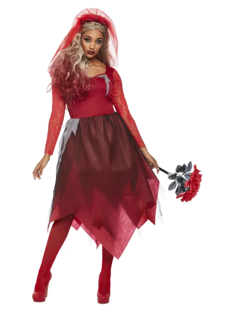 Graveyard Blood Red Bride Ladies Halloween Fancy Dress Costume - Image 2