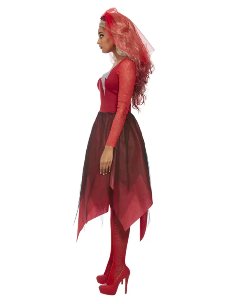 Graveyard Blood Red Bride Ladies Halloween Fancy Dress Costume - Image 4