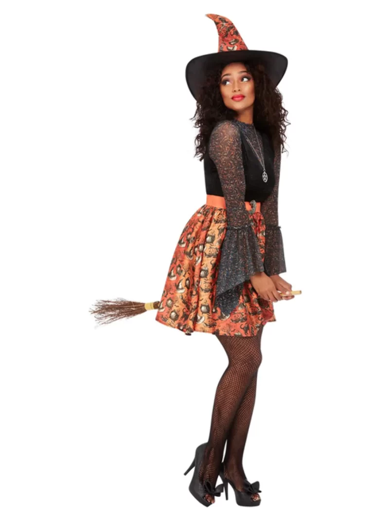 Orange Vintage Witch Ladies Halloween Fancy Dress Costume - Image 3