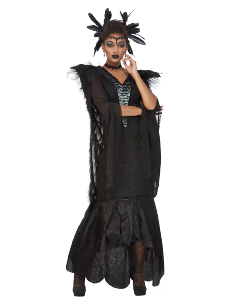 Deluxe Raven Queen Ladies Halloween Fancy Dress Costume
