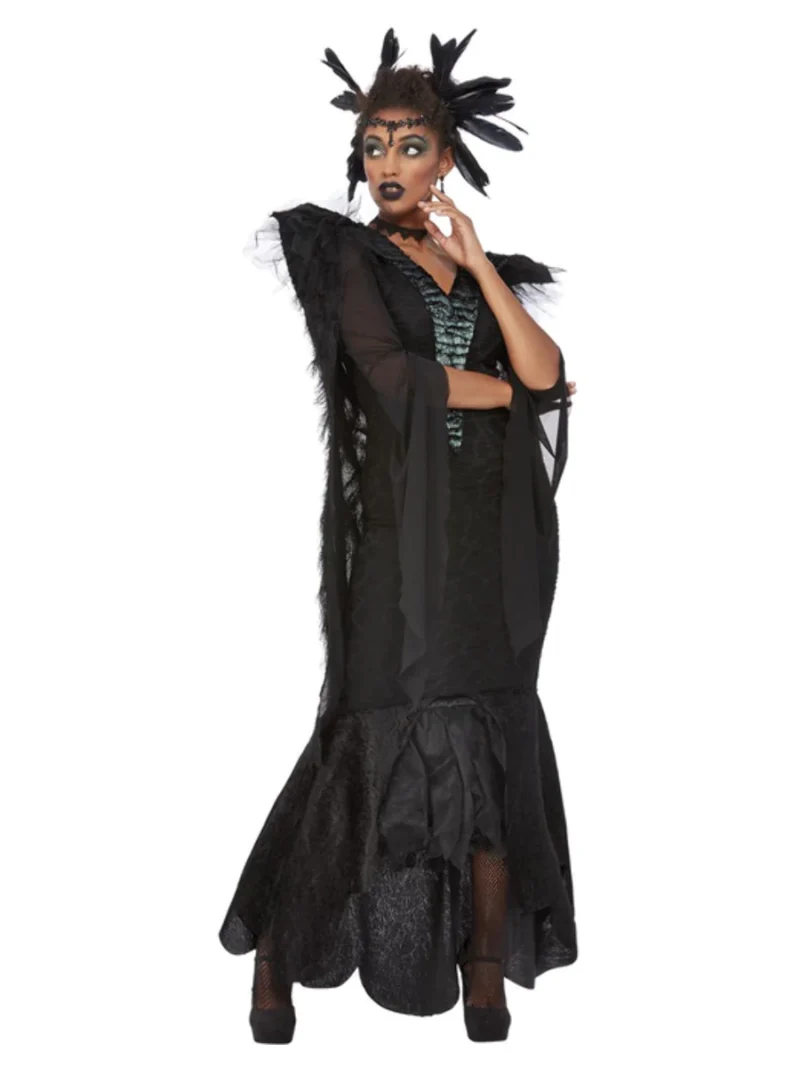 Deluxe Raven Queen Ladies Halloween Fancy Dress Costume - Image 2