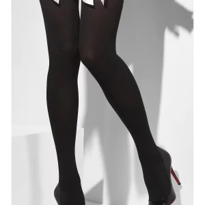 Opaque Hold-Ups, Black, With Pink Bows