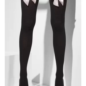 Opaque Hold-Ups, Black, With Pink Bows - Image 2
